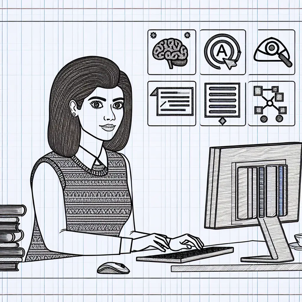 Modern graduate student efficiently conducting AI-assisted research at their workstation