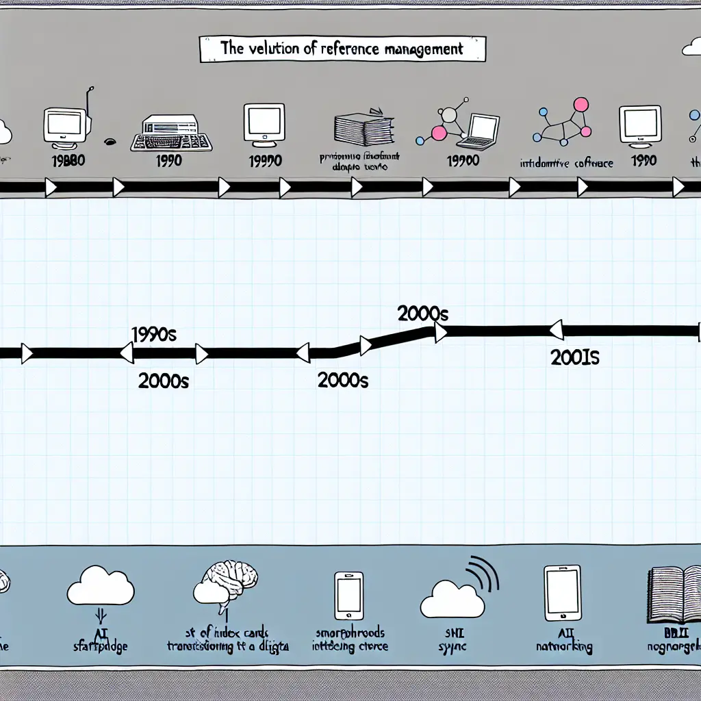 Timeline showing evolution from physical card catalogs to modern digital reference management systems