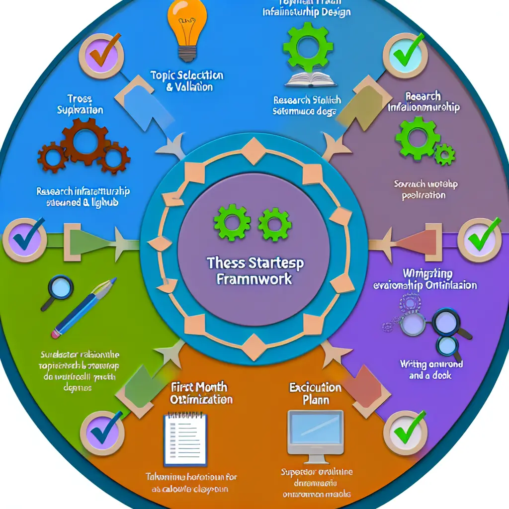 Circular diagram showing six interconnected phases of thesis startup framework