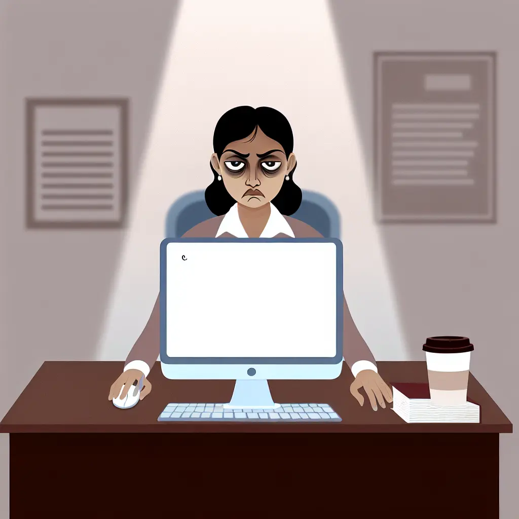 Graduate student experiencing writer's block while staring at blank computer screen