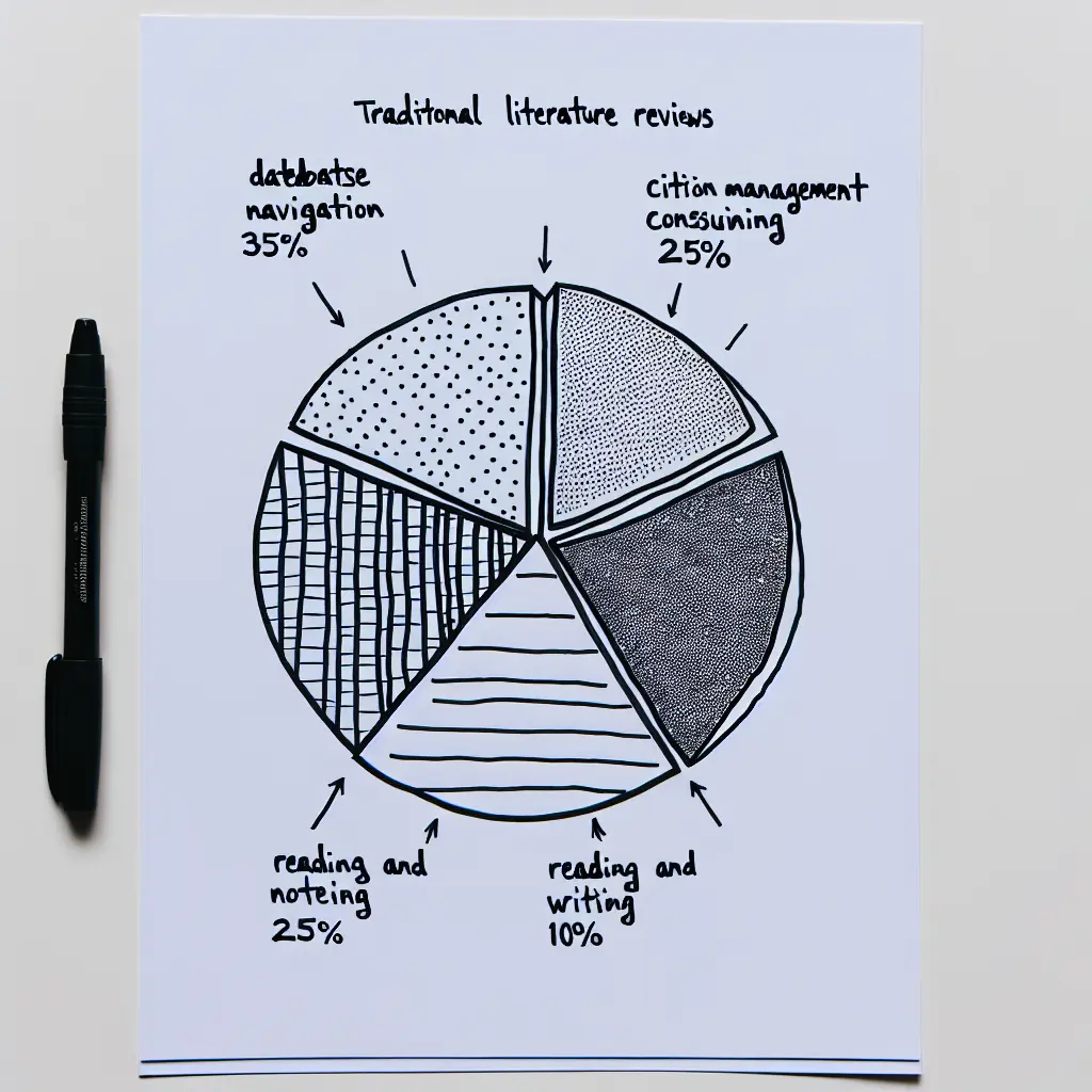 Pie chart showing time waste breakdown in traditional literature review process