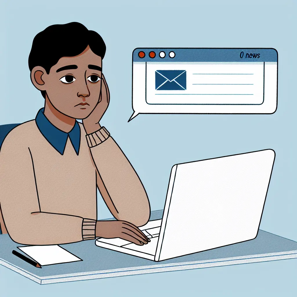 Frustrated student checking empty email inbox at computer desk