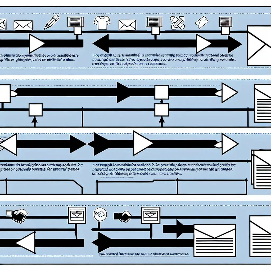 Clean diagram showing five email template structures with communication flow arrows