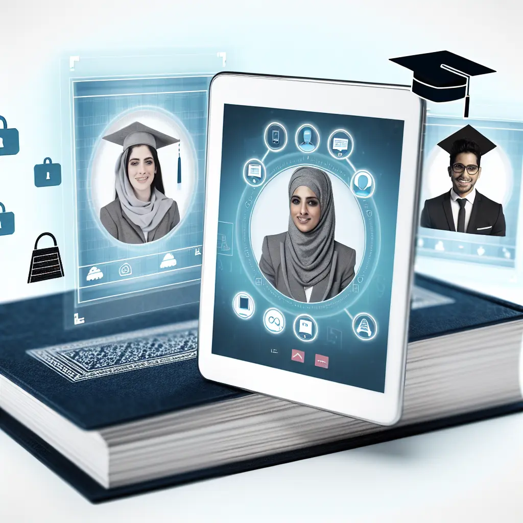 Video call interface showing student and professor with digital academic collaboration symbols