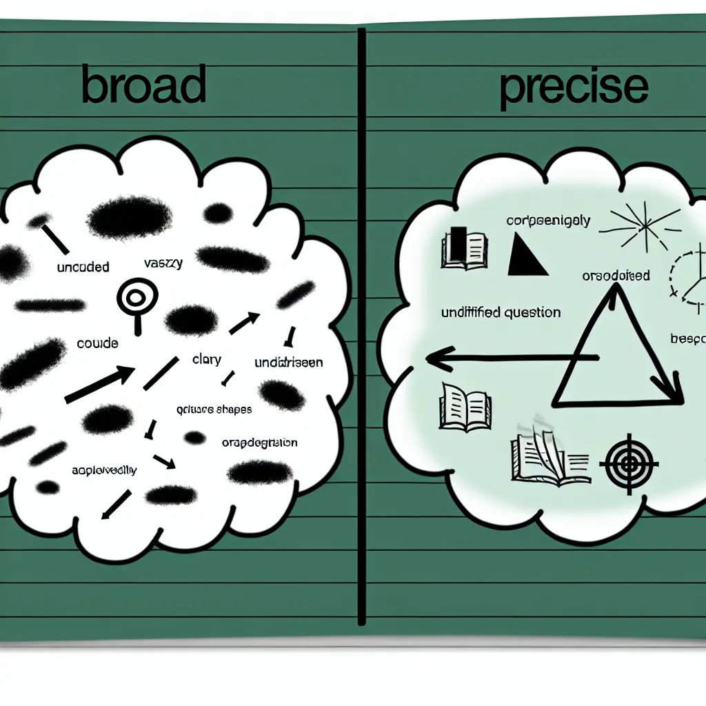 Visual comparison showing broad versus specific research question formulations