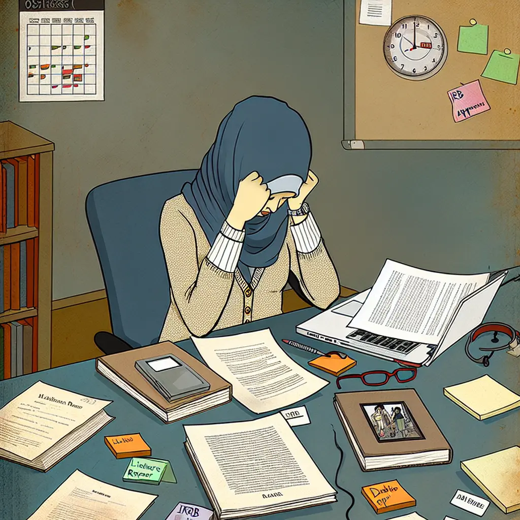 Graduate student planning thesis timeline with calendar