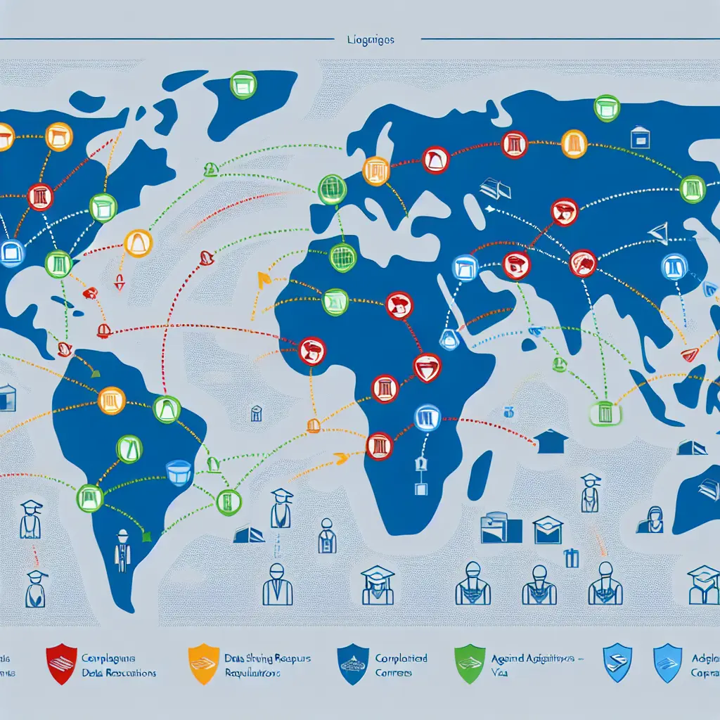 Global network diagram showing interconnected academic institutions and compliance requirements