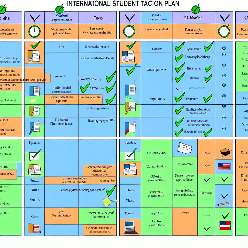 Organized checklist and timeline for international student thesis preparation with various documents and planning materials