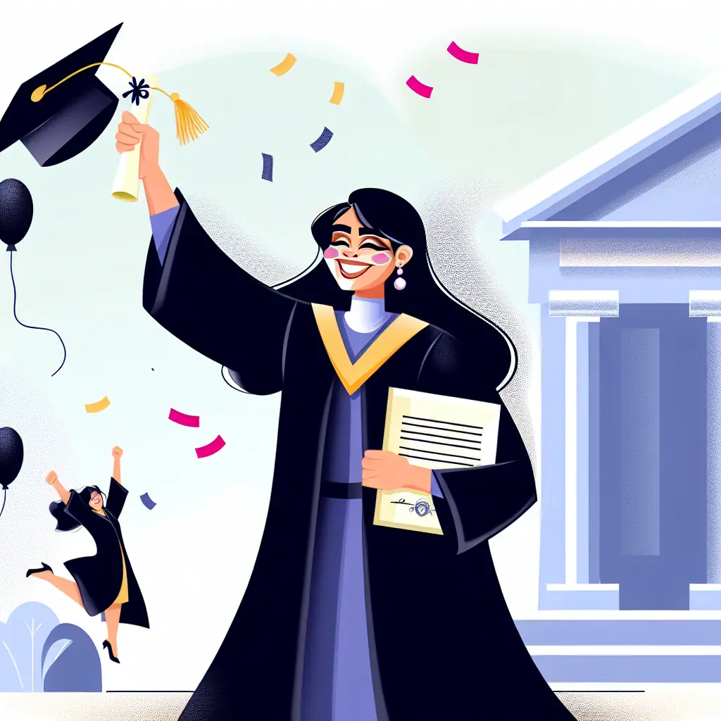 A joyful graduate in cap and gown celebrating successful thesis completion