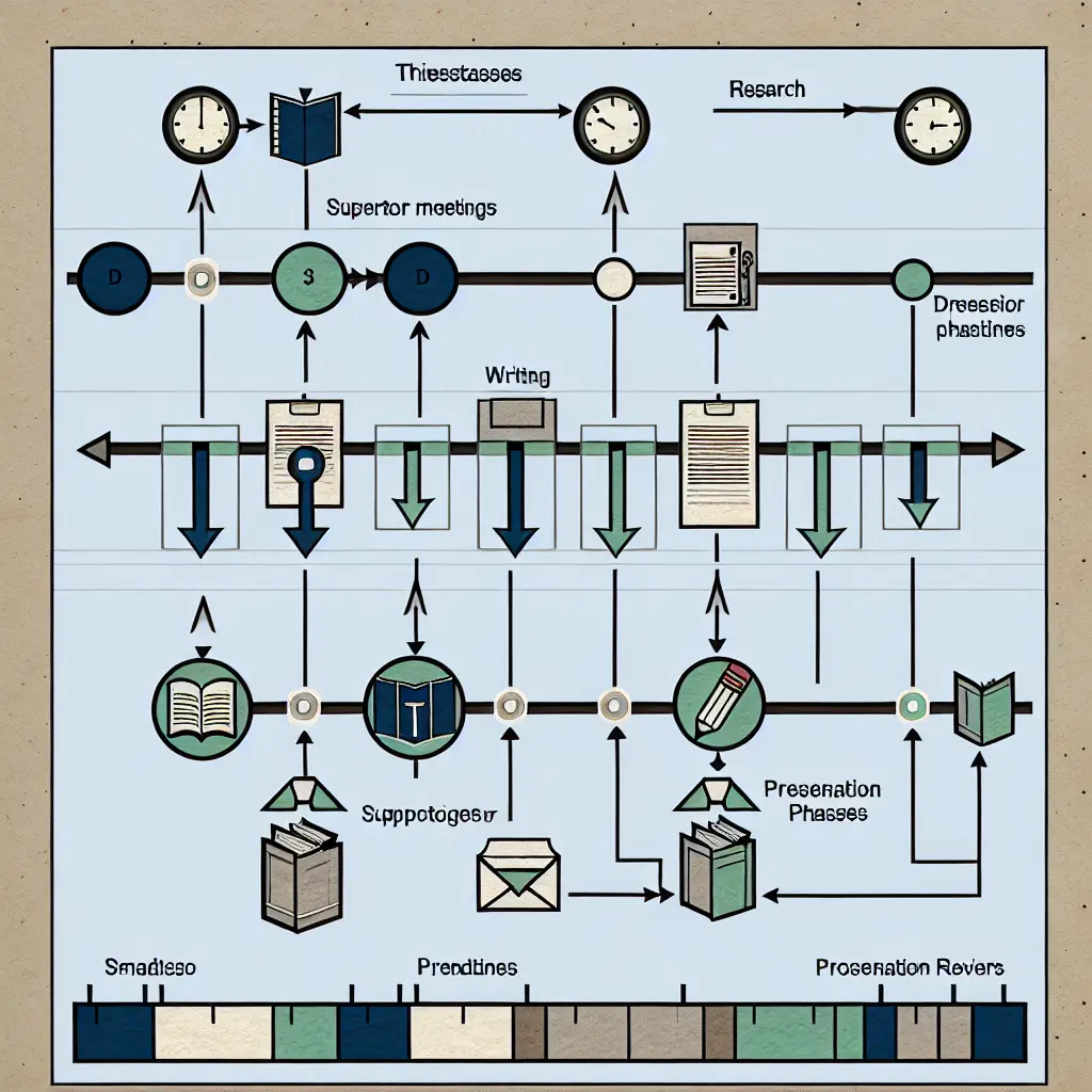 Detailed thesis timeline with milestones and deadlines on a whiteboard