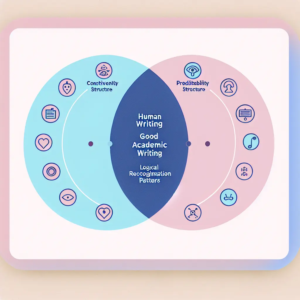 Venn diagram showing the ironic overlap between characteristics of good academic writing and AI-detected patterns