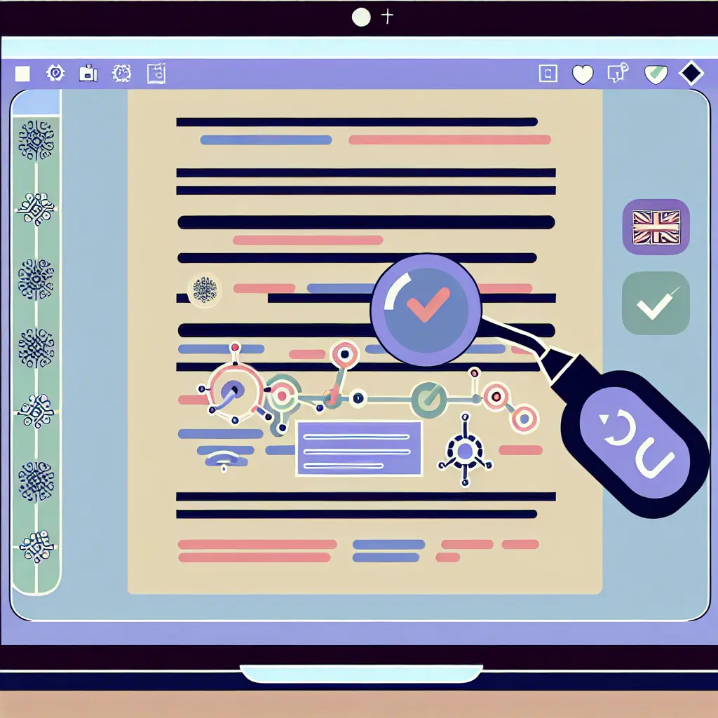 Modern AI grammar checker interface analyzing academic text with British English settings
