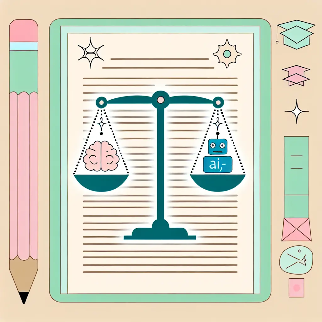 Balanced scale illustration showing ethical AI use in academic writing