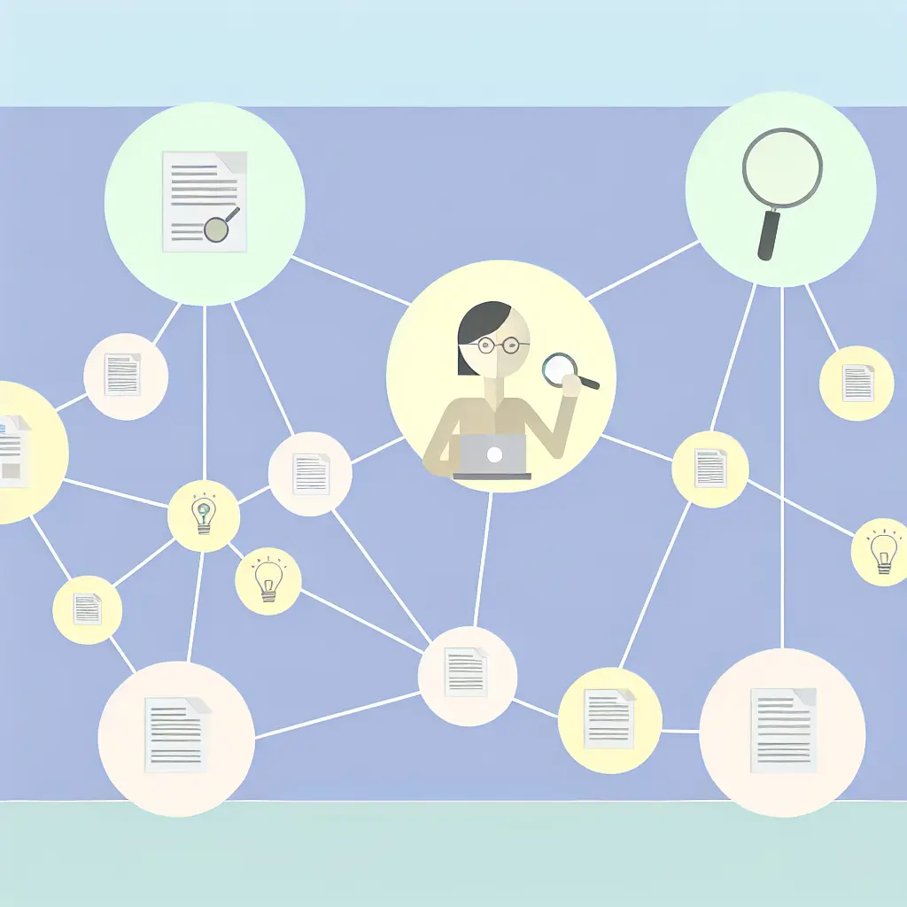 Visual representation of mapping academic literature through interconnected nodes and research relationships