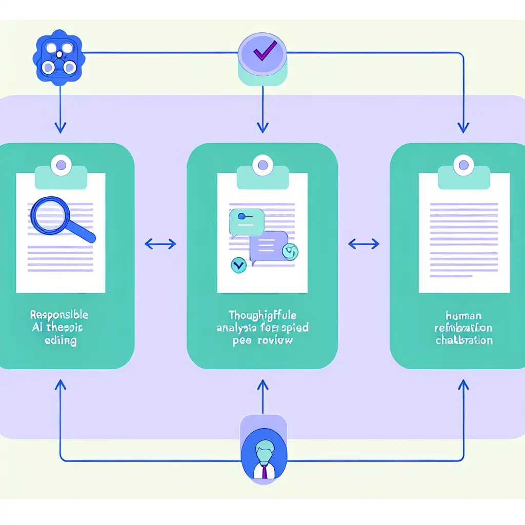 Three-stage workflow diagram showing responsible AI editing process from review to refinement