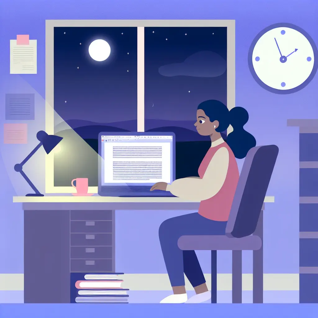 UK student working late at night on dissertation