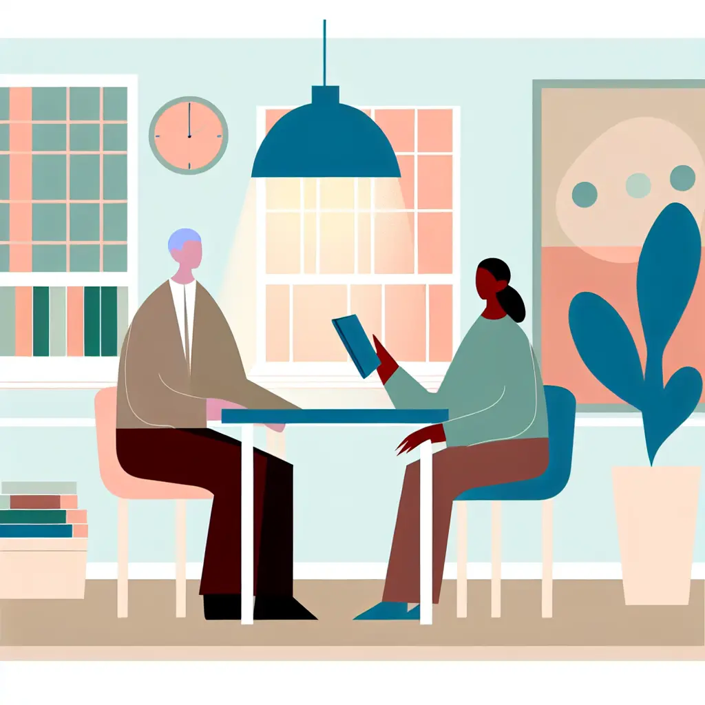 A collaborative supervisor-student meeting showing partnership and guidance in an academic setting