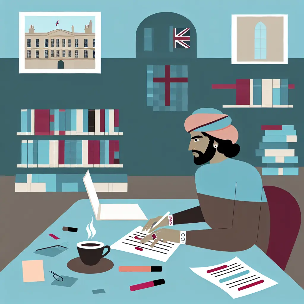 UK Master's student focused on thesis writing with marked papers and research materials