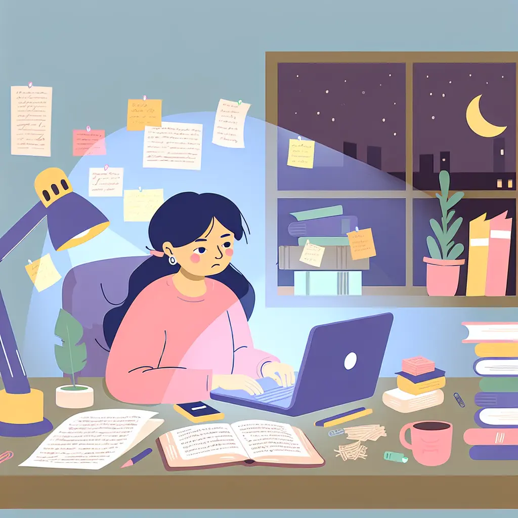 UK postgraduate student working late at night on thesis structure